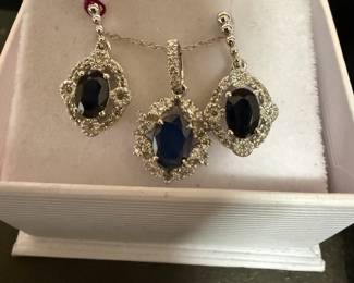 $475~ 14KT SAPPHIRE AND DIAMOND MATCHING NECKLACE AND EARRINGS