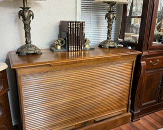 $325- EXTREMELY RARE SOLID WALNUT ROLL TOP CREDENZA (DELIVERY AVAILABLE) 48WIDE X 19 1/2 DEEP X 33 1/2 HEIGHT