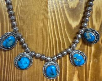 $475- OBO~ STERLING SILVER AND BLUE TURQUOISE AMERICAN INDIN NECKLACE