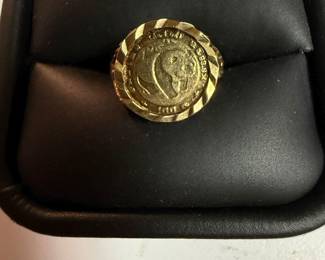 PANDA RING 14kT GOLD MOUNTING SURROUNDING A 99.9 PERCENT GOLD PANDA COIN ~ ONE OF THE PUREST GOLD COINS