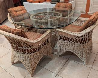 Boho style Wicker/Rattan dining set, 6 chairs