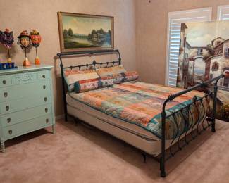 Spare bedroom furniture, artwork, Halloween
