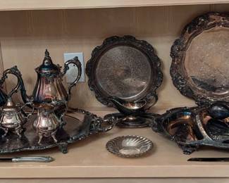 Silver Plate, Coffee & Tee Service, Platters, Crystal compote, toothpick holder