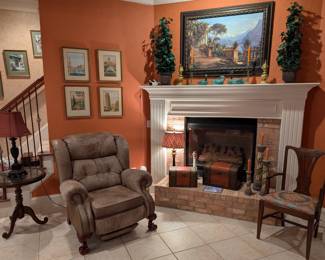 Recliner, chair, table, lamp, artwork