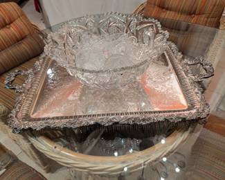 Silver Plate, American Brilliant punch bowl with 11 cups