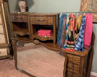 Scarves, bedroom furniture