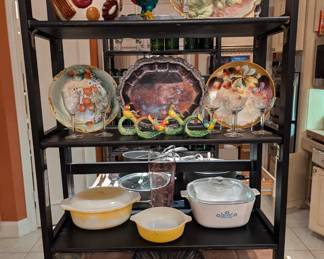 Corning Ware Cornflower, Fitz and Floyd parrot napkin rings, cookie jar, Silver Plate