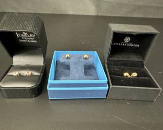 3 Pair Gold Pierced Earrings 10K  14K 10K