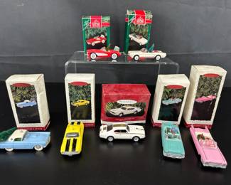 6 Hallmark Classic American Series Ornaments 1957 Corvett  1966 Mustang  1959 Cadillac De Ville