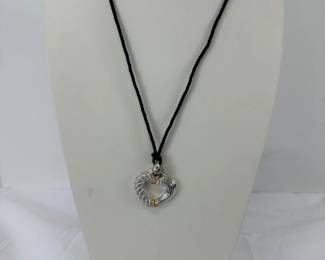 Judith Ripka 925 CZ Heart Pendant Adjustable Cord Necklace and CZ Ring 27g with Stones