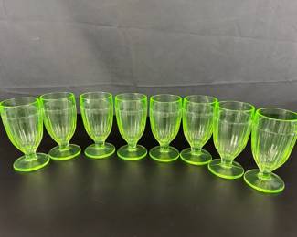 8 Vaseline Green Uranium Sundae Ice Cream Footed Glass