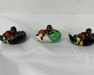 Vintage Green Cabbage Saltshaker African American Salt and Pepper Eggplant Marked Japan