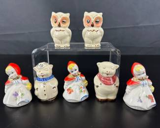 Vintage Hull Little Red Riding Hood Salt and Pepper Shakers Shawnee Winking Owls and Pig Sets
