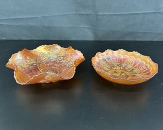 Fenton Marigold Peacock and Urn Bowl Peacock and Dahlia Bowl