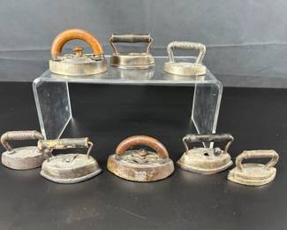 8 Vintage Small Irons 1  5 Wooden Handles