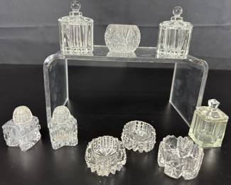 9 Crystal Heisey Crystallite Salt Dishes and Containers with Lids