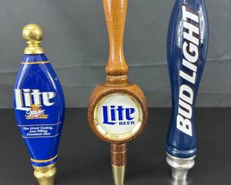 3 Beer Handles Lite Beer Bud Light  Miller Lite