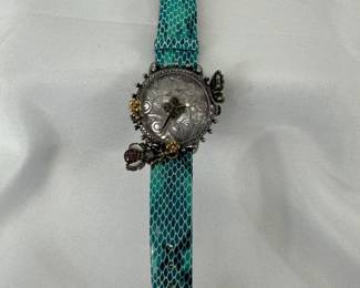 Barbara Bixby Watch Bee Beautiful MOP Abalone Blue Topaz Leather Band