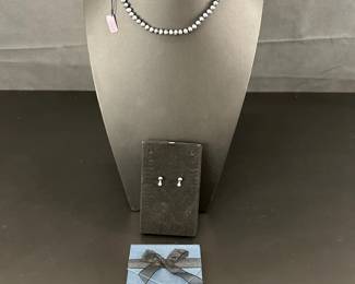 Genuine Fresh Water Pearl Sterling Silver Necklace and Earrings