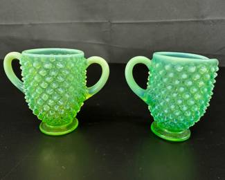Fenton Vaseline Opalescent Green Cream and Sugar and Dish