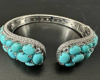 Judith Ripka Sleeping Beauty Turquoise Cuff 925 CZ Thailand Cuff 47g with Stones