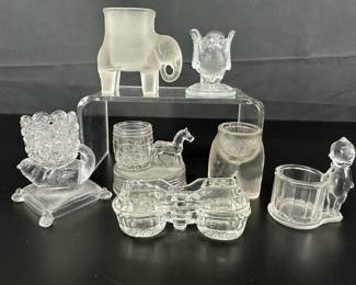 Rare Vintage Assortment of 7 Glass Toothpick Holders 1878 Baby Elephant