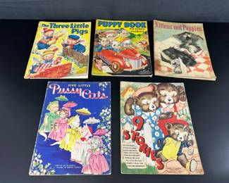 5 Vintage Large Paper Story Books The Three Little Pigs  9 Stories  Puppy Book