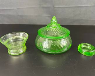 Green Uranium Covered Bowl Swirl Design Bowl and Coaster