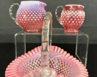 3 Pink Pretty Hobnail Glassware, Basket Pitchers