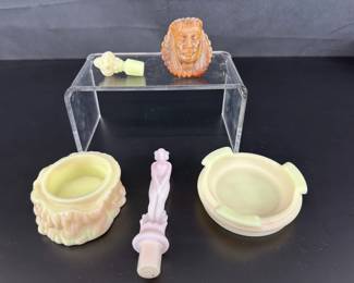 Lot of Miscellaneous Fenton Pieces Stoppers  Bases  Sello Art Indian Head Toothpick Holder