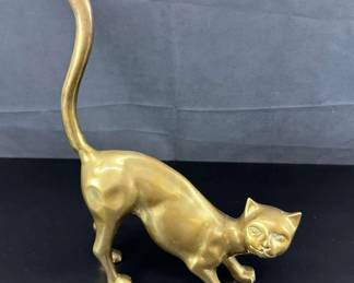 Vintage Cat Sculpture Brass Statue Figurine Towle Art Deco