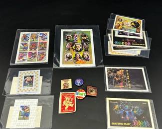 Lot of Vintage Jerry Garcia Grateful Dead Stamps  Buttons  Photo Cards
