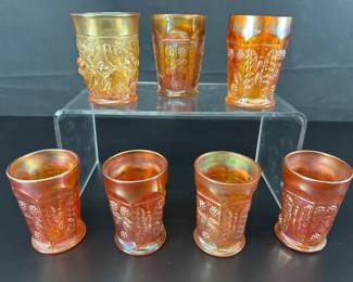 7 Assorted Design Marigold Fenton Drinking Glasses