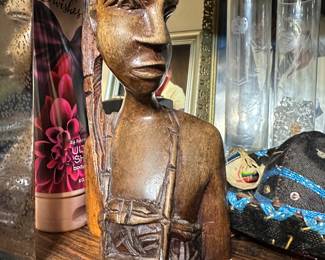 Large African Hand Carved Solid Wood Bust 