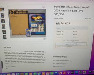 Auction for Mattel Hot Wheels Factory Sealed 2004 Master Set 5515-9993 in the Estate Sale, auction was January 21, 2023. Mine priced to sale. 