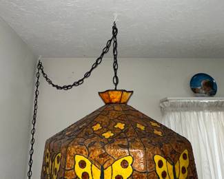 Midcentury Stained Glass Swag Lamp 