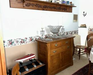 Oak Sideboard, Heisey Punchbowl with Stand