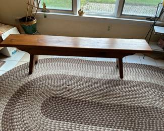 Primitive Wood Bench, Oval Braided Rug