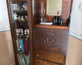 Antique Oak Secretary with claw feet, glass cabinet 