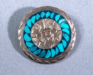 $20.00  -  MEXICAN STERLING / TURQUOISE BROOCH  -  $20