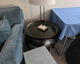 Round side tables, tables lamp, small woven stand