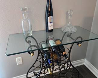 Bombay Co. win rack / glass top table