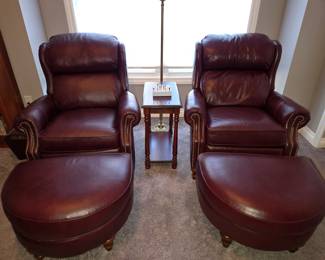 Smith Brothers of Berne leather reclining chairs with ottomans