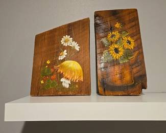 Vintage painted artwork on boards