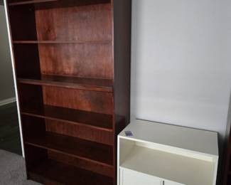 2 large wood bookcases (1 pictured) and white TV / storage cabinet