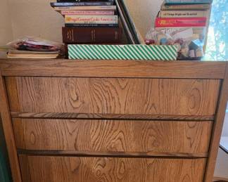 5 draw chest, sewing items, sewing books