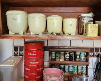 Vintage canister set, old spice jars