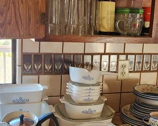 Coring ware coffe pot, sugar jar casserole dishes