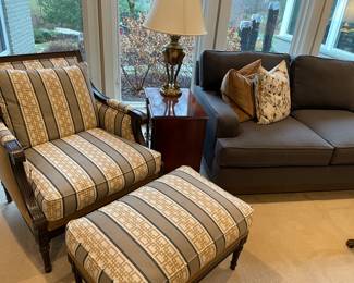 Upholstered armchair and ottoman - Ethan Allen and 3-drawer side chest of drawers