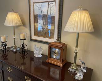 Glass and crystal buffet lamps, watercolor, Baccarat "Golfer" - 9 " tall, Lalique - "Luxenbourg"